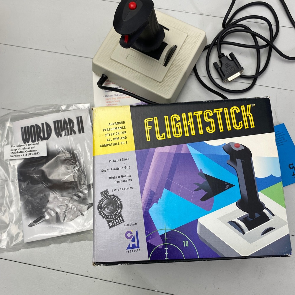 1994 CH Products Flightstick Joystick IBM PC Gaming Controller + World War II V